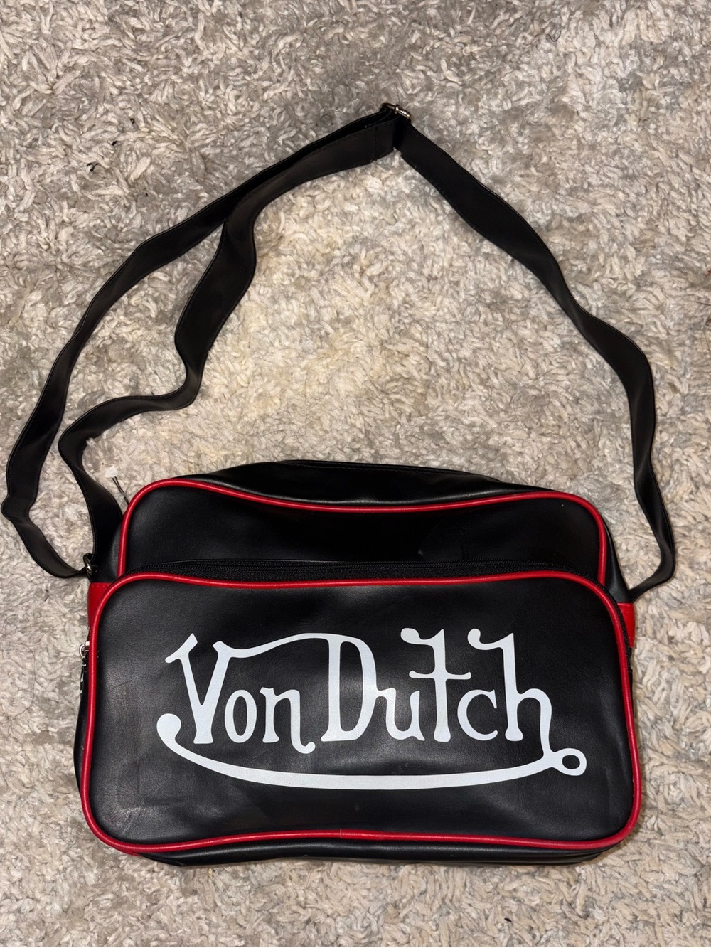 Von Dutch Black and Red Logo Crossbody Bag
